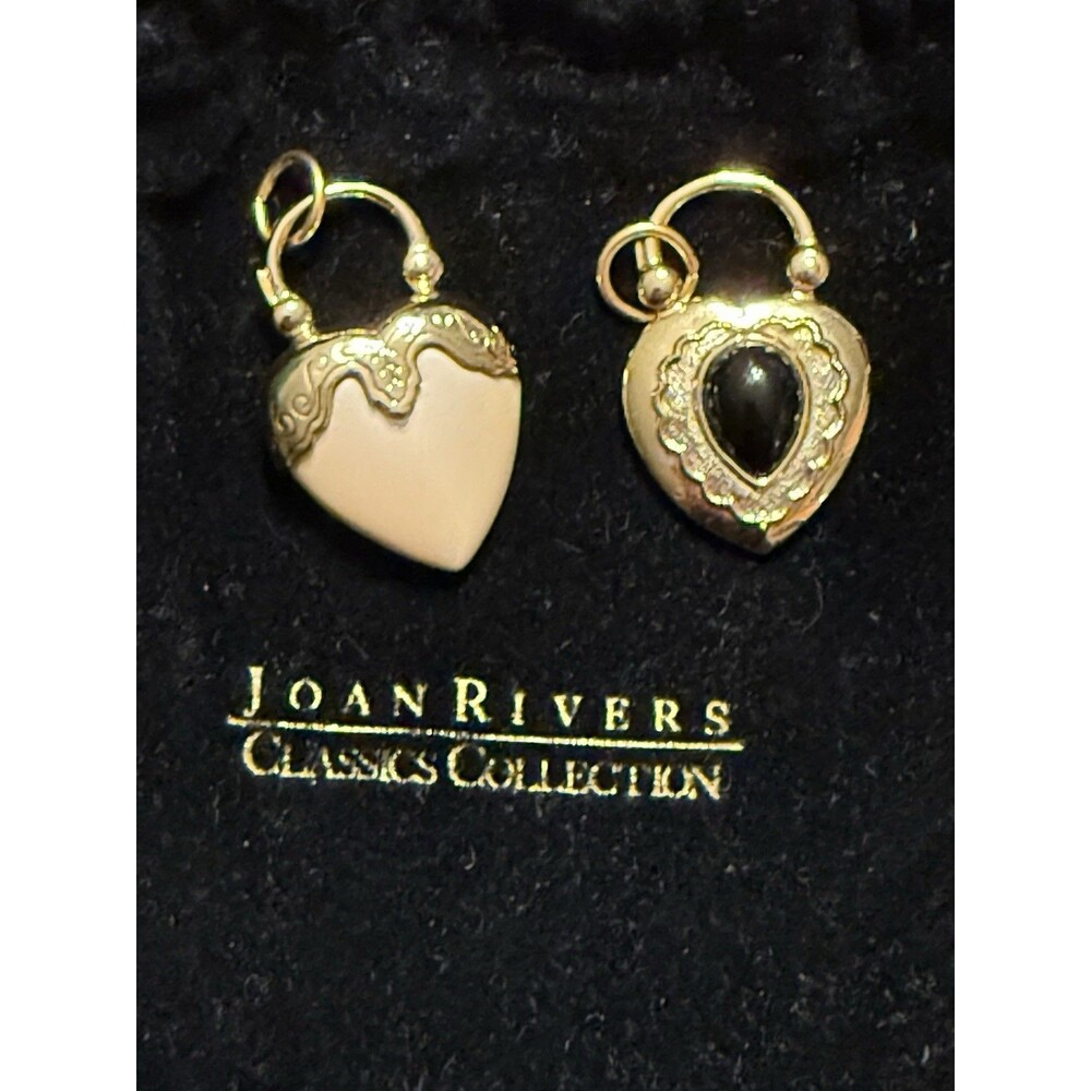 Vintage Joan Rivers Classic Collection Two 2 Heart Charms Gold Tone Black White